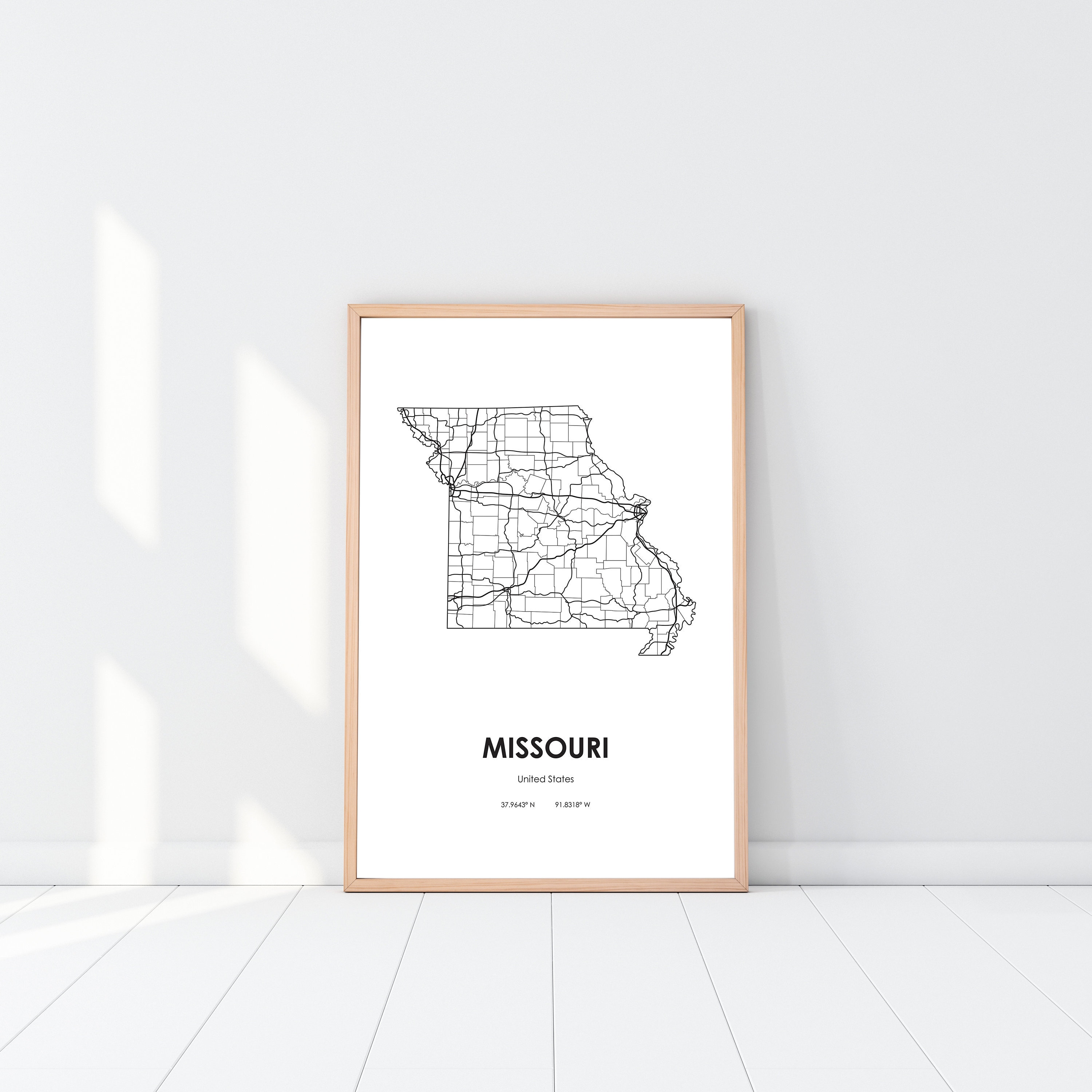 Missouri State Map Digital Printable Vector Illustration Wall Art Print ...