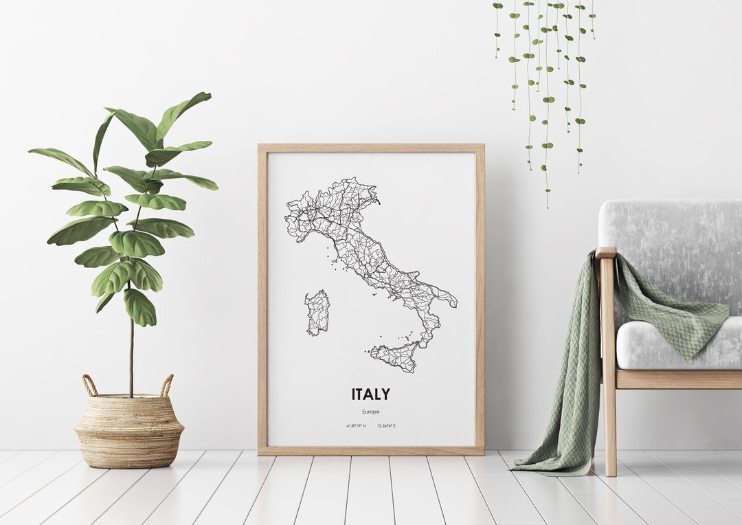 Italy Country Road Map Digital Printable Vector Illustration Wall Art ...