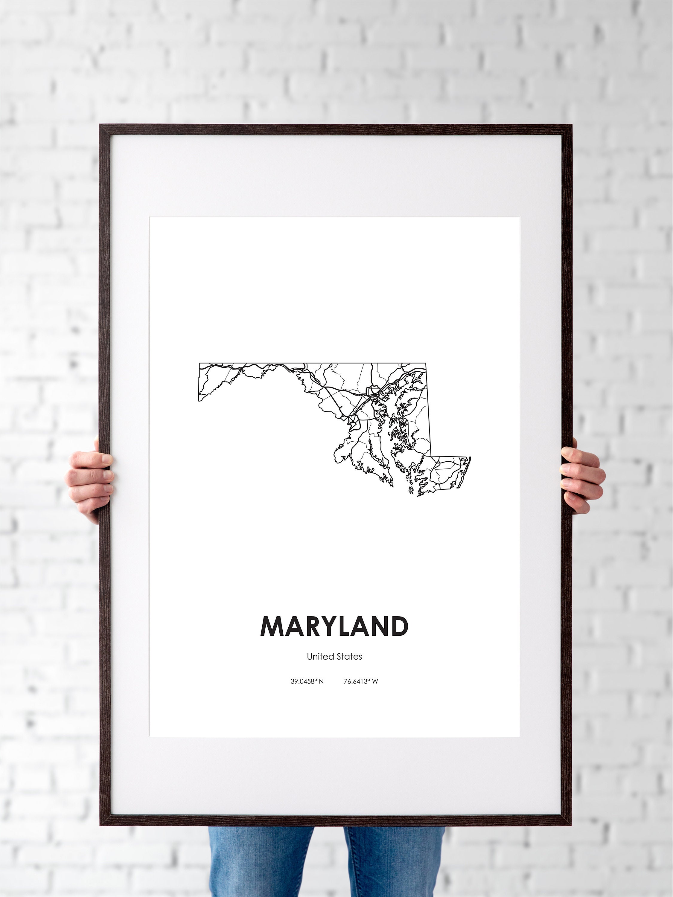 Maryland State Map Digital Printable Vector Illustration Wall Art Print ...
