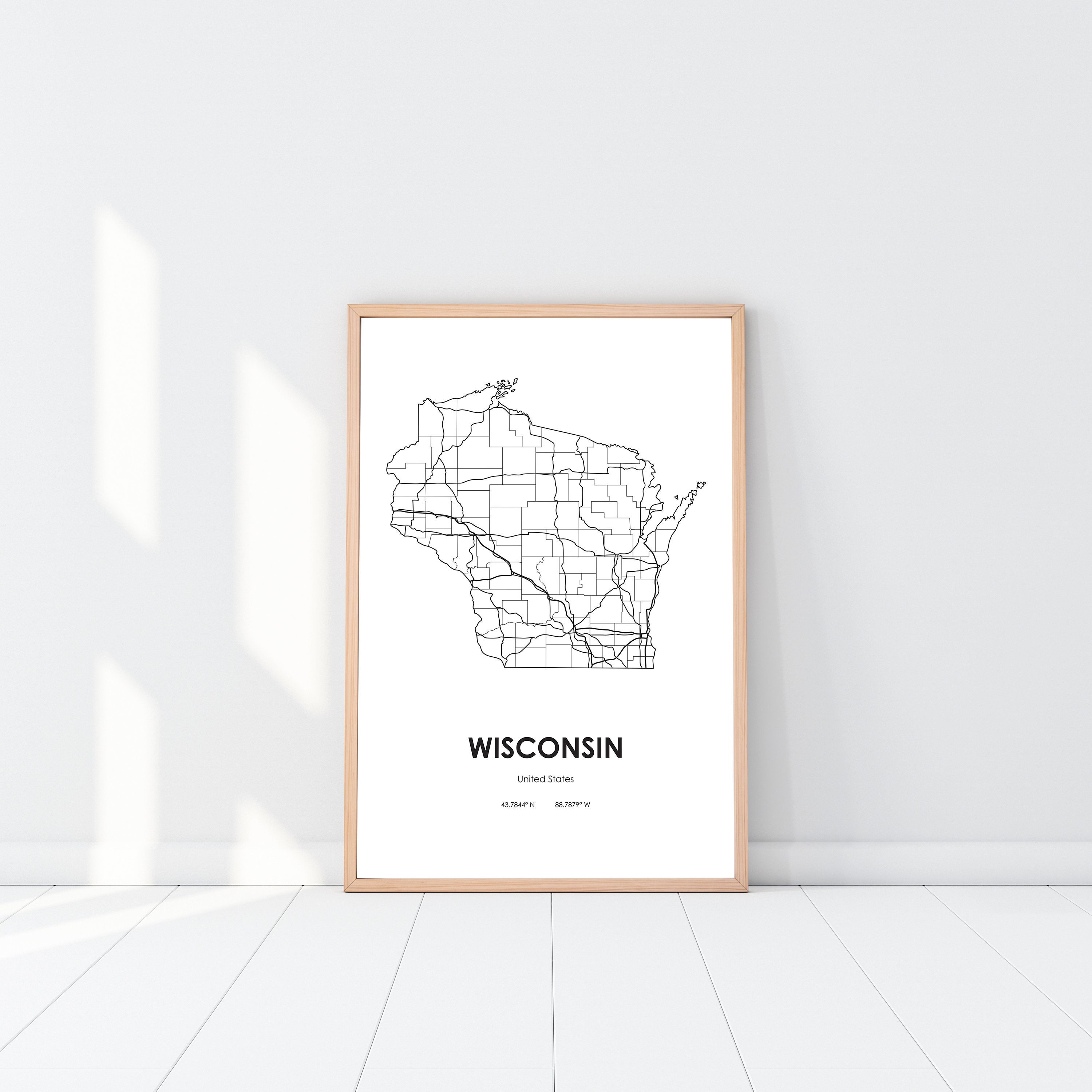 Wisconsin State Map Digital Printable Vector Illustration Wall Art ...