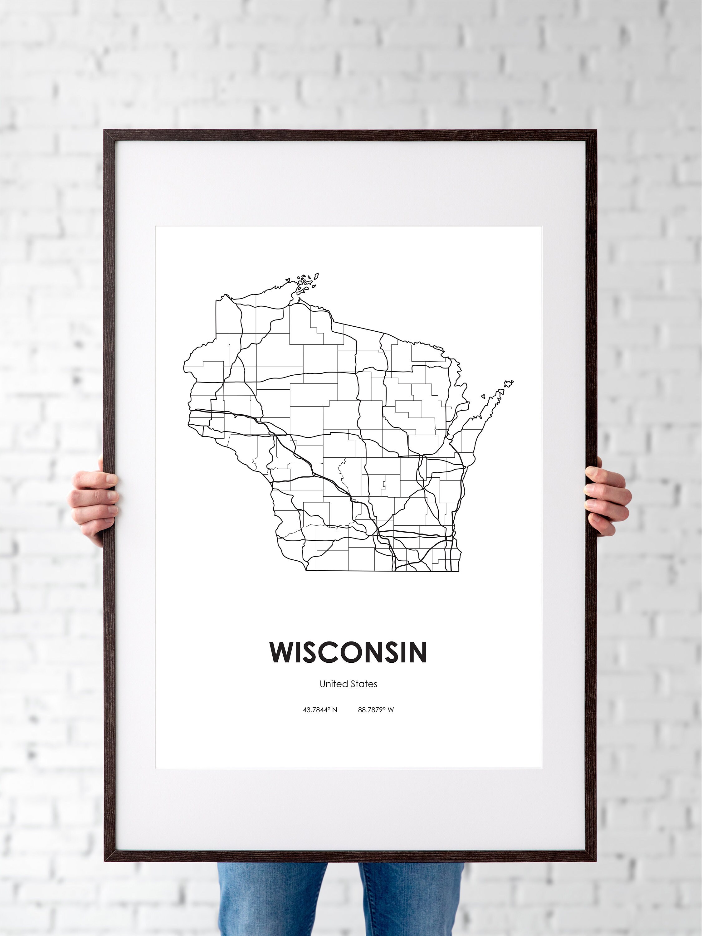 Wisconsin State Map Digital Printable Vector Illustration Wall Art ...