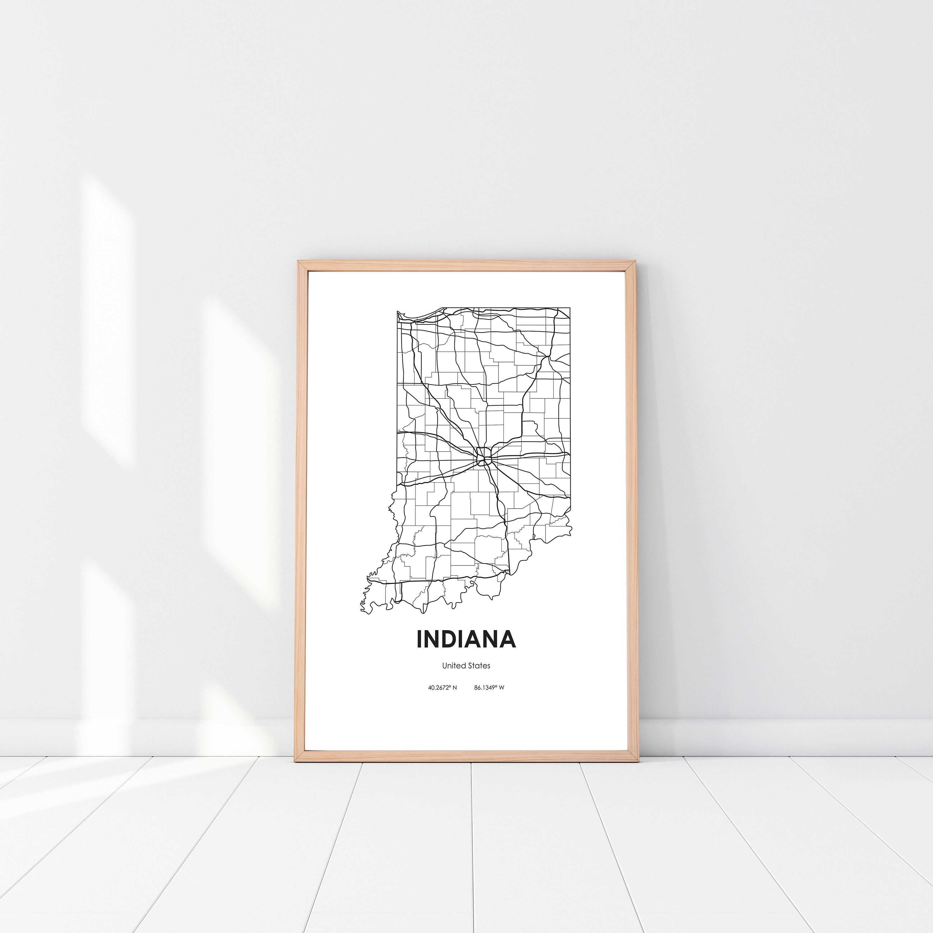 Indiana State Map Digital Printable Vector Illustration Wall - Etsy ...