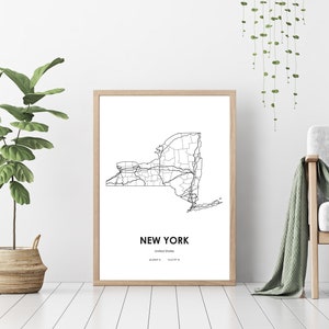 New York State Map Digital Printable Vector Illustration Wall Art Print ...
