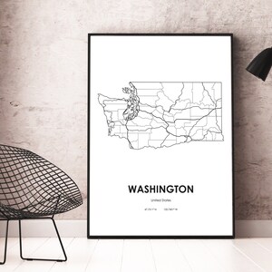 Washington State Map Digital Printable Vector Illustration Wall Art ...