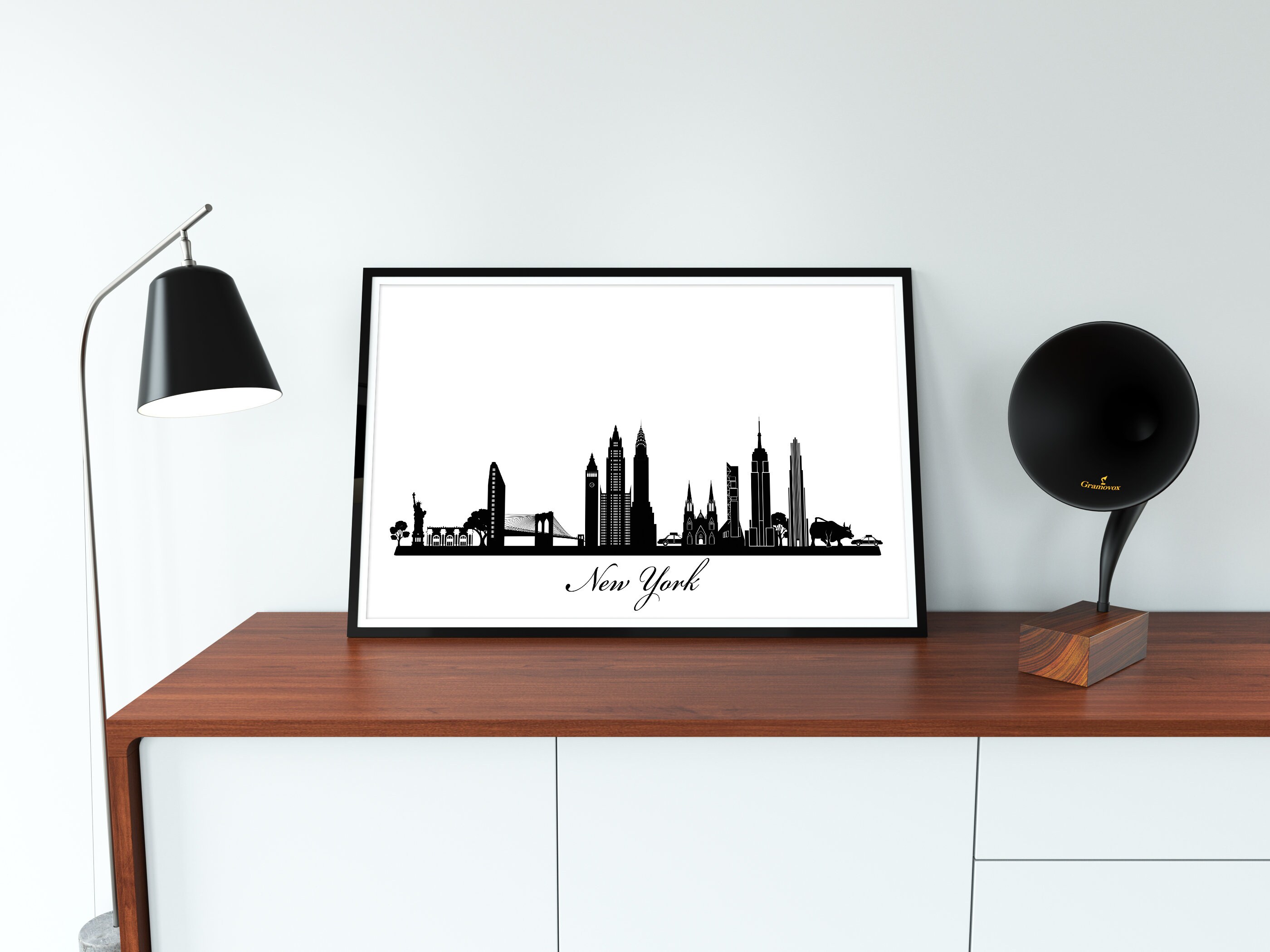 New York Skyline Digital Printable Vector Illustration Wall Art Print ...