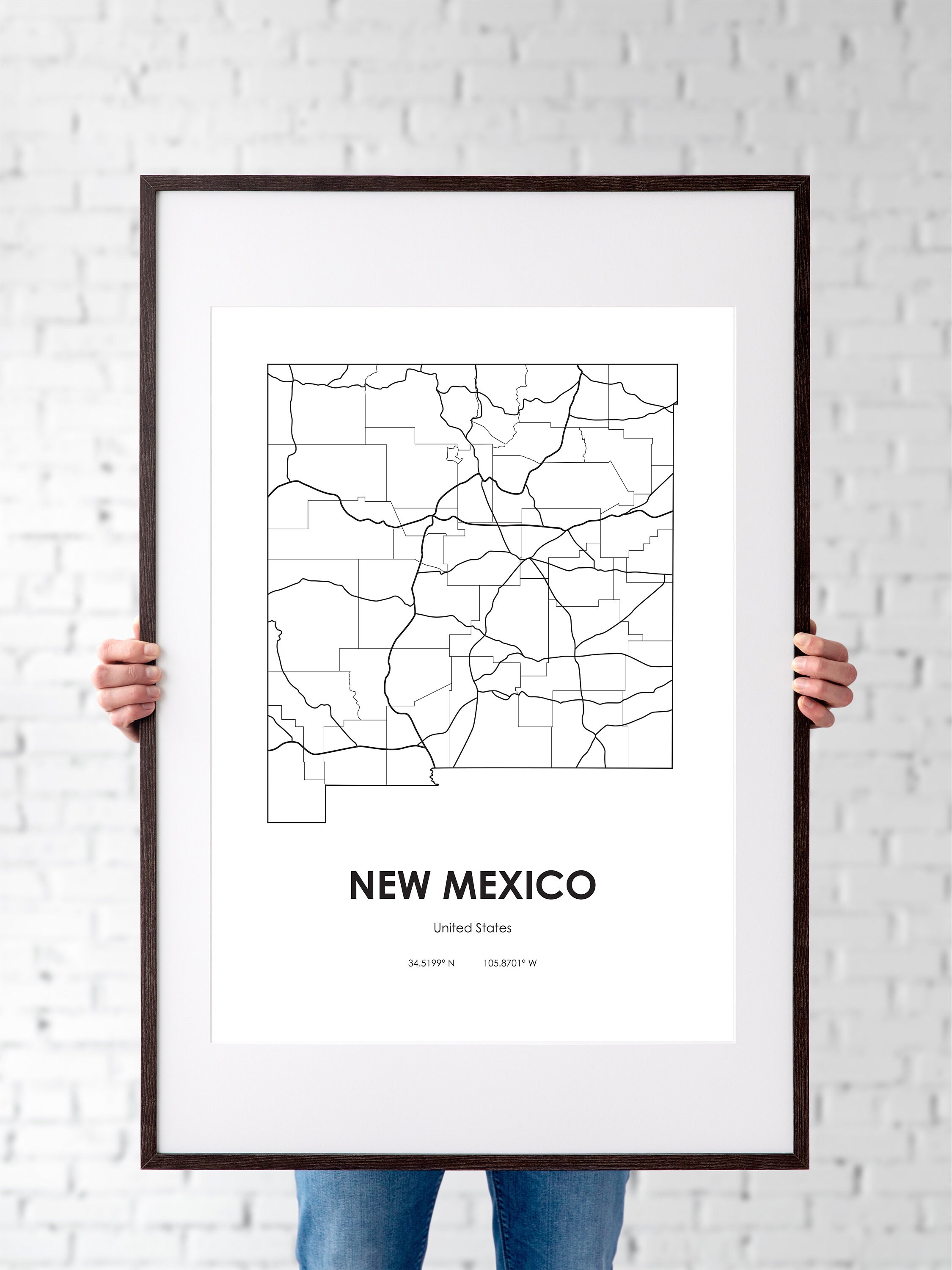 New Mexico State Map Digital Printable Vector Illustration Wall Art Print Download USA NM State ...