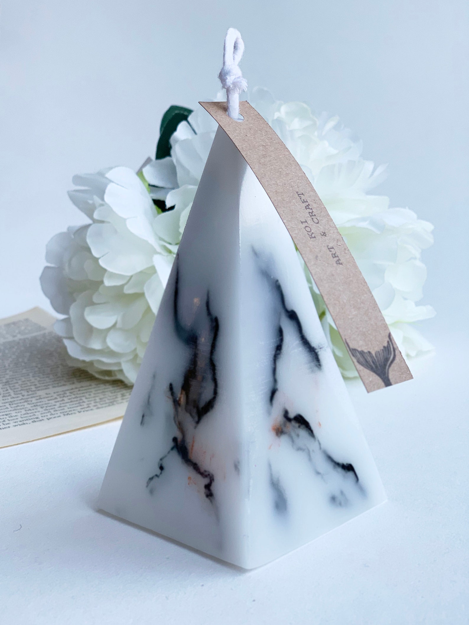 Marble effect pillar candle / Pyramid shape candle / Scented Etsy