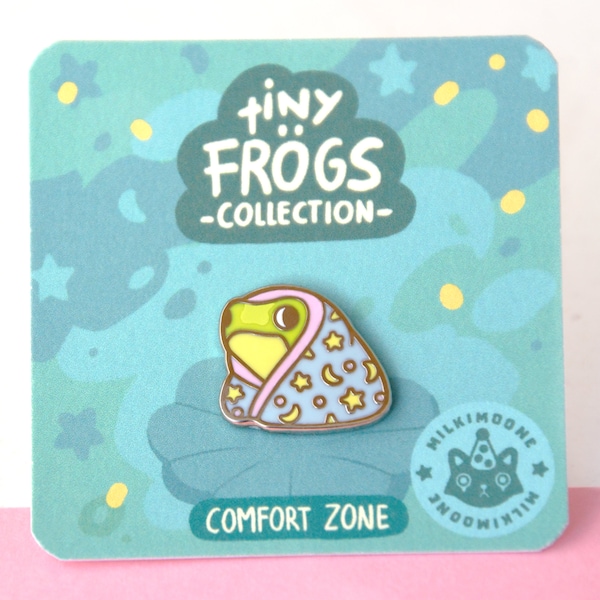 épingle en émail dur grenouille dorée/ collection de petites grenouilles- zone de confort / petite grenouille mignonne / idée cadeau d’anniversaire kawaii / épinglette animale / milkimoone