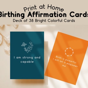 Bright Birth Affirmation Cards Printable, Affirmation Deck of 38, Positive Calm Birth Quotes, Mindfulness, Baby Shower Gift