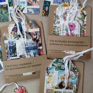 Einzigartige Anhänger aus echten Briefmarken, in handgefalteter Geschenkverpackung, Upcycling, Nachhaltigkeit, Mitbringsel