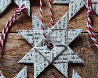 Flach gefaltete Fröbelsterne aus alten Buchseiten – nachhaltige Weihnachtsdeko, Vintage Papiersterne, Christbaumschmuck, Upcycling Deko
