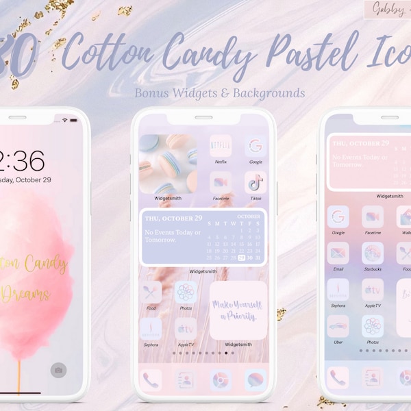 COTTON CANDY PASTEL Aesthetic |680 iOS 14 App Icons| 5 Widget Quotes| iPhone App Covers| Purple Blue Pink Asthetic | Pink Icons Pastel icons