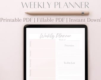 Weekly Planner, Printable Planner, Weekly To Do List, Weekly Agenda, Weekly Organizer, Aesthetic Planner