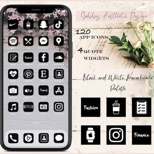 BLACK & WHITE AESTHETIC | 120+ IOS14 App Icons | 4 Widget Quotes | iPhone App Covers| Black and White Monochrome Palette | Black App Icons