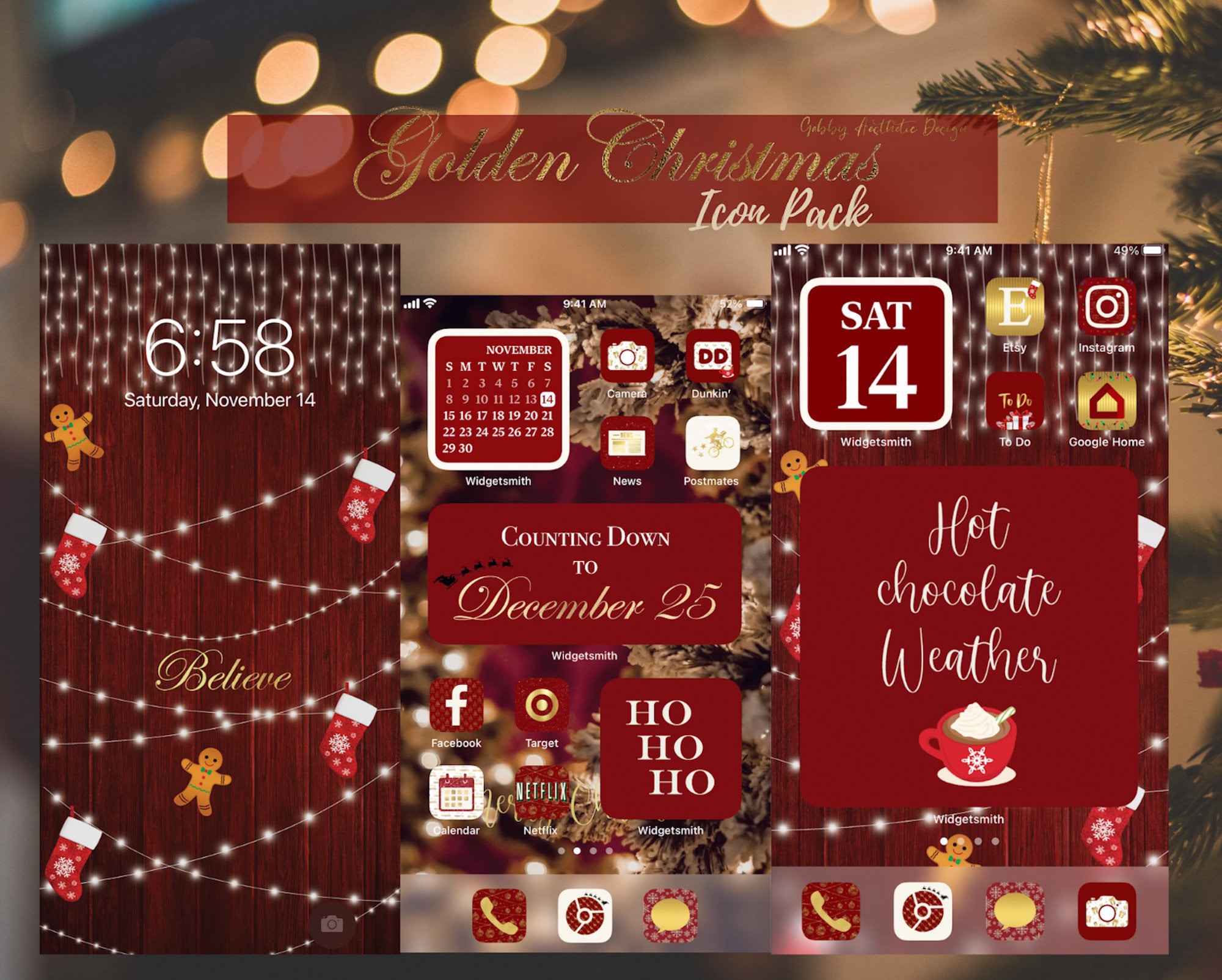 Christmas 2022 Weather For Savanna Il Gold Christmas Aesthetic Ios14 App Icons Holiday Icon Pack | Etsy Canada