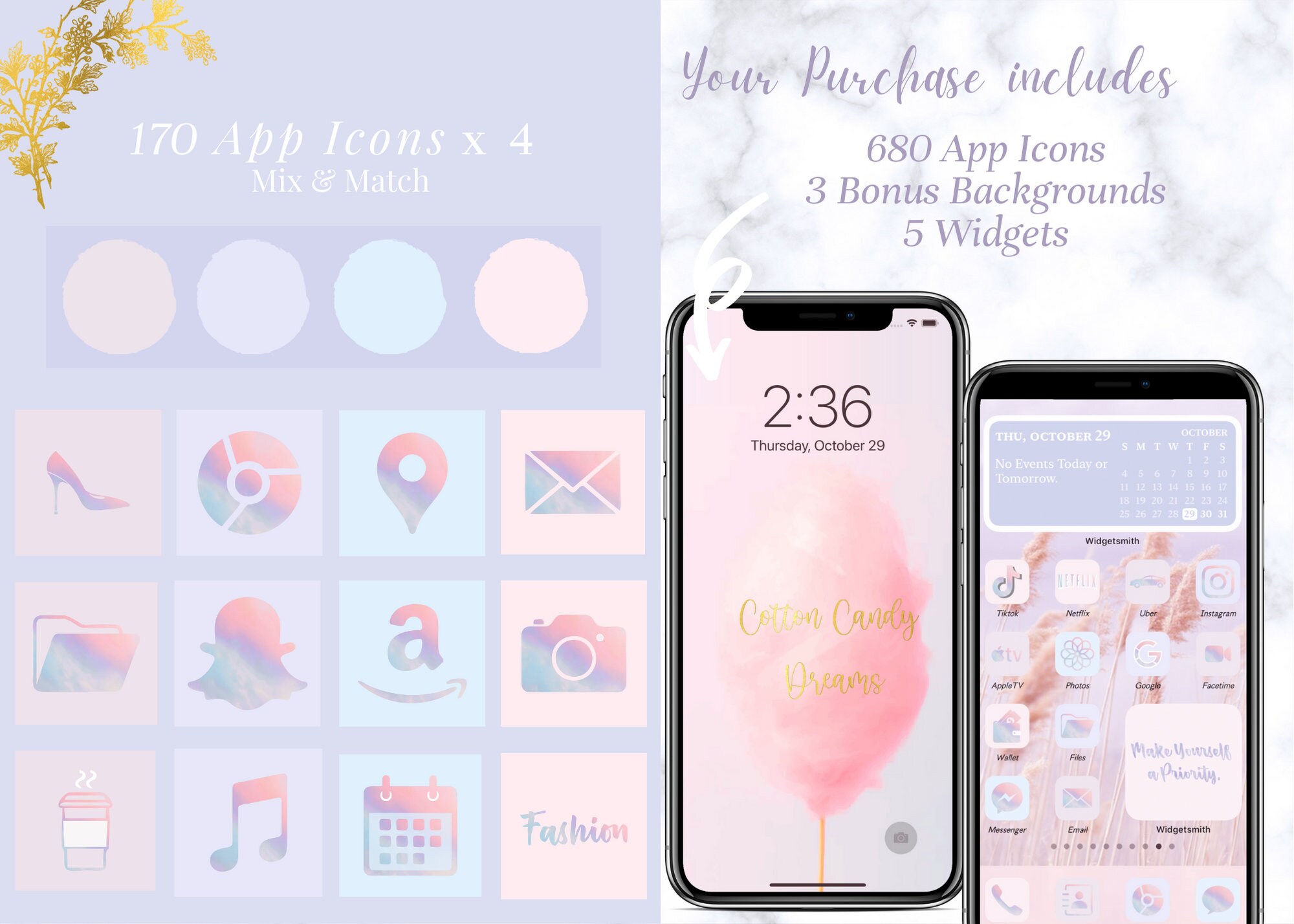 COTTON CANDY PASTEL Aesthetic 680 Ios 14 App Icons 5 Widget - Etsy