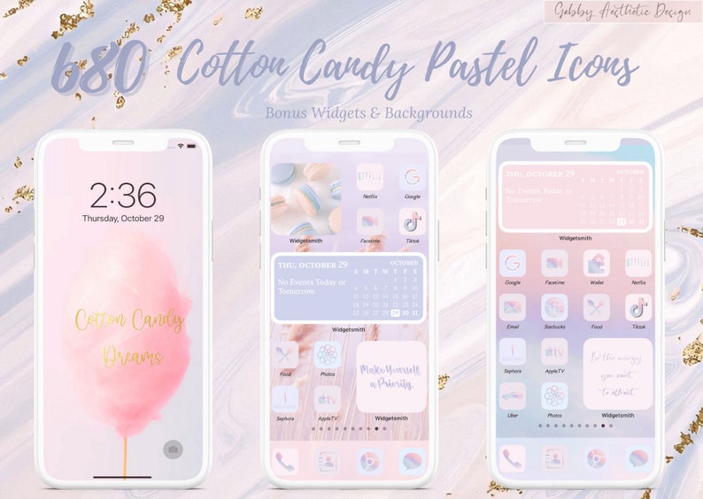COTTON CANDY PASTEL Aesthetic 680 iOS 14 App Icons 5 Widget - Etsy España