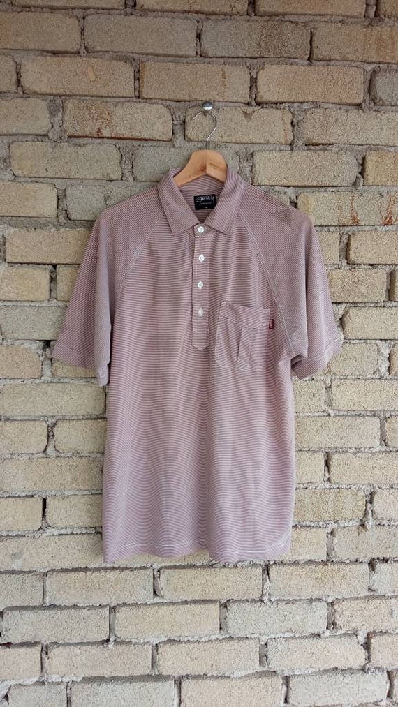 Vintage Streetwear Stussy Striped Polo T-Shirt