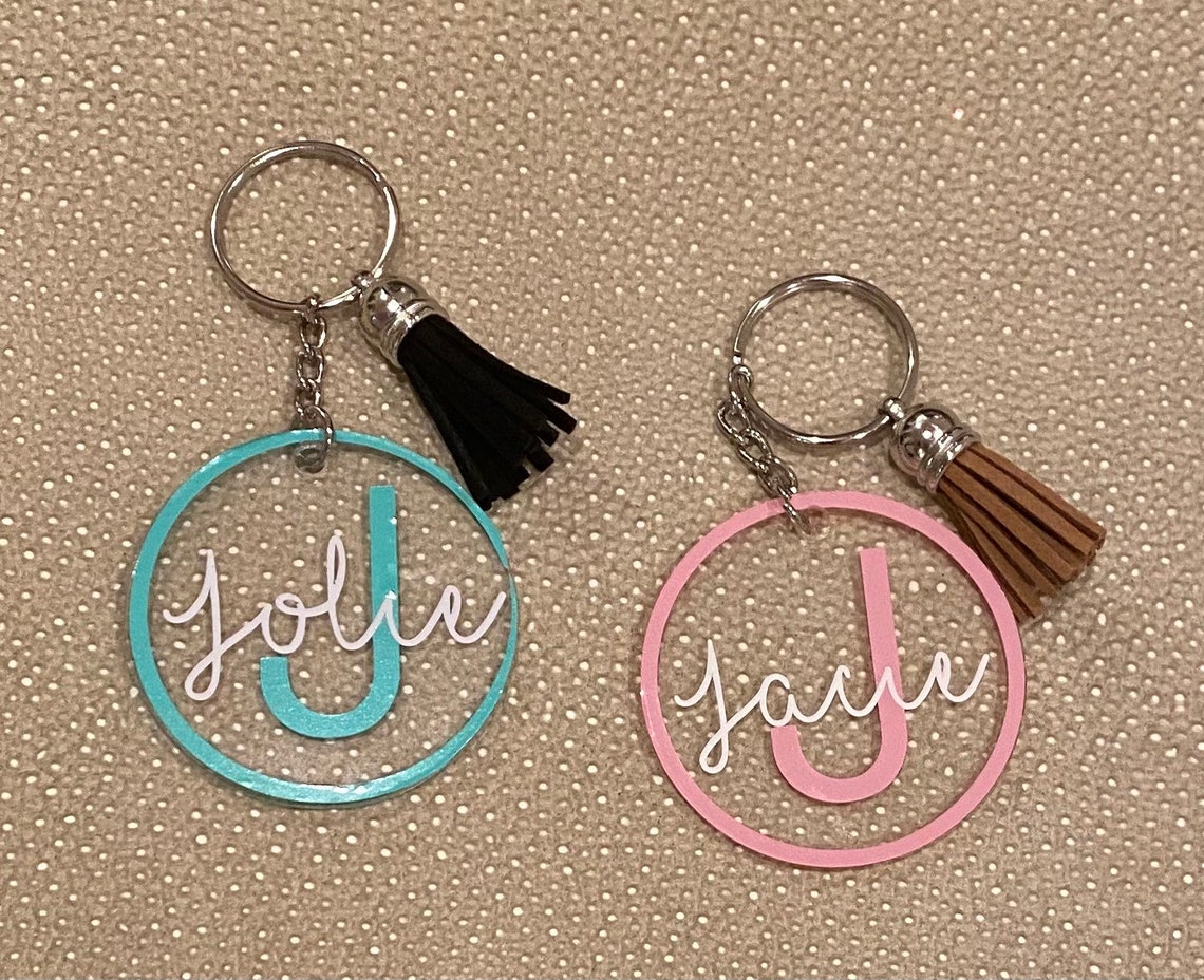 Personalized 2x2 acrylic Name keychain with tassel Etsy