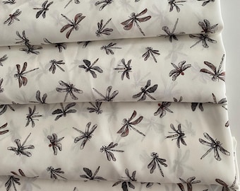 Exclusive Italian silk crêpe de Chine satin stretch fabric, designer print in famous designer style, premium quality, color: white