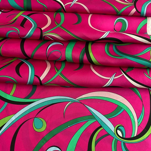 Exclusive, Italian high-quality silk twill fabric, designer fabric, famous designer print, color: pink, premium quality