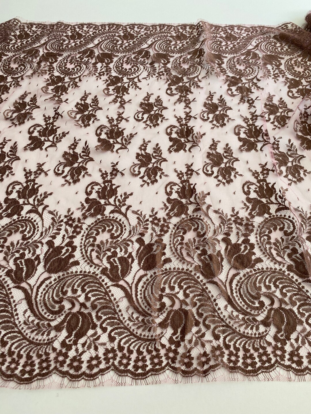 Schwarzer Spitzenstoff 3 M X 43 Cm – Französische Wimpernspitze, Besticktes Blumenmuster, Für DIY & Nähen