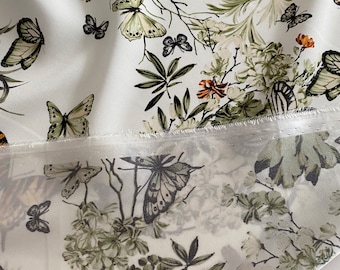 Exclusive, high-quality silk crepe de chine satin stretch fabric, best quality, designer print
