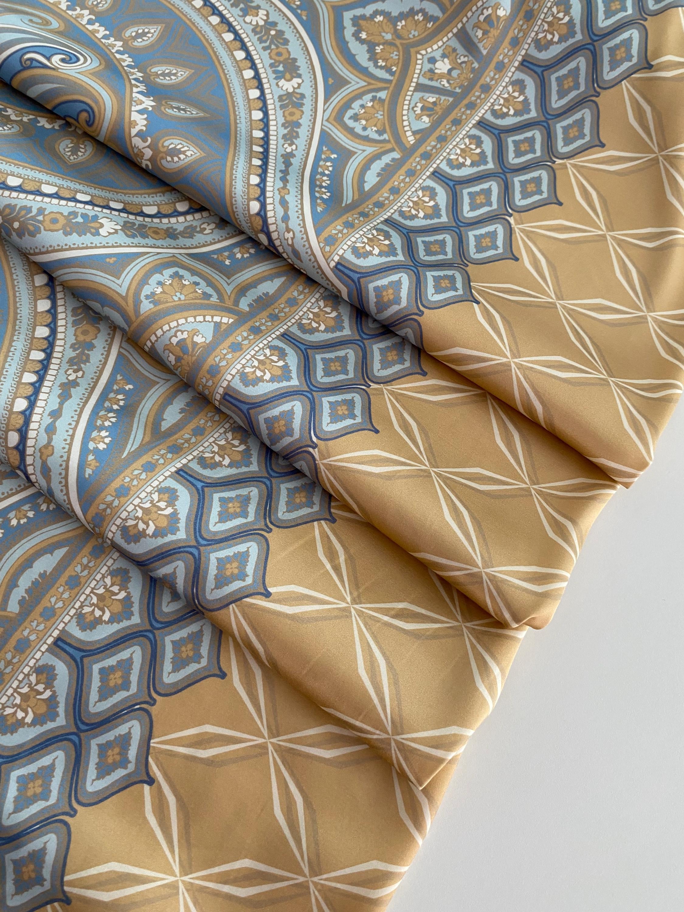 Italian viscose satin fabric, beautiful print in ETRO style, designer fabric, high quality, like silk