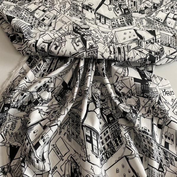 Italian designer cotton-elastane fabric best quality, beautiful Parisian street and house print