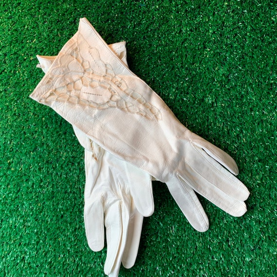 Vintage Kid Leather Gloves With Cutouts Gem