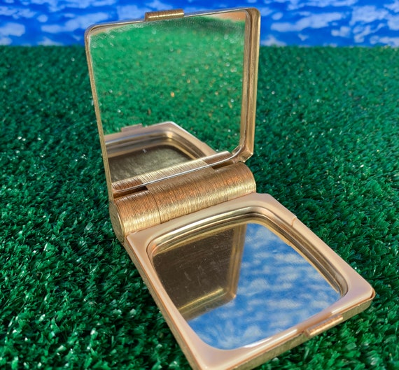 Vintage Gold Green Accent Lipstick Case With Mirror Made In Italy