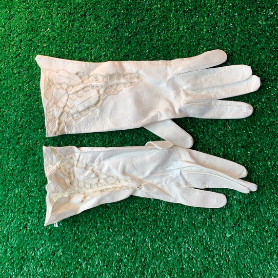 Vintage Kid Leather Gloves With Cutouts Gem