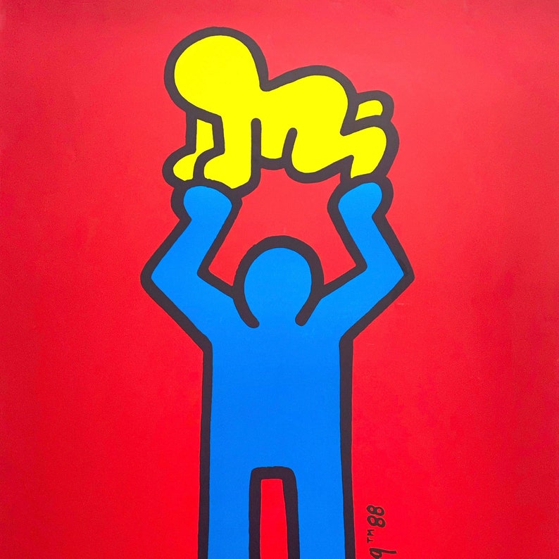 May include: A blue figure with raised arms is holding a yellow figure above its head. The background is red. The text "88" is visible in the bottom right corner.
