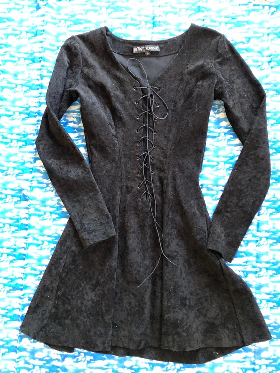 Vintage Betsey Johnson Lace Up Faux Suede Dress