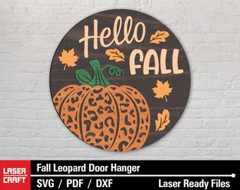 Fall Leopard Pumpkin Door Hanger SVG Laser Cut Files (Digital Download)