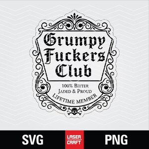 Grumpy Fuckers Club SVG PNG (digitale download) – Sarcastisch schedelontwerp