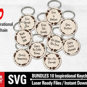 Inspirational Keychain SVG Bundle, Motivational Keychains SVG, Wristlet Svg, Round Keychain Svg, Glowforge Keychain Files, Laser cut files