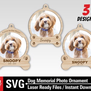 Adorno de Navidad para perros SVG, Adorno para mascotas personalizado, Regalo conmemorativo para mascotas, Adorno para fotos de mascotas, Archivo de corte de perro, Glowforge svg, Archivos de corte láser