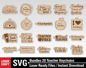 Teacher Keychain SVG Bundle, Laser Cut Files (Digital Download)