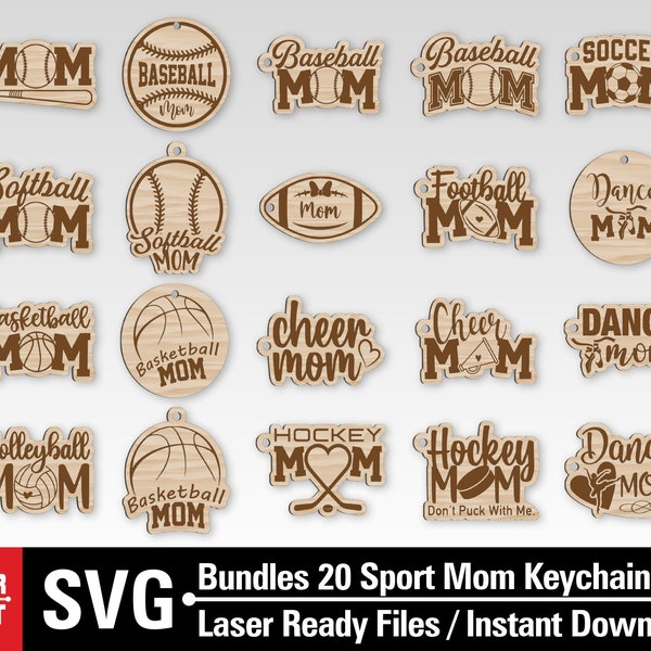 Keychain Bundle SVG, Sport Mom svg, 20 Sports Mom Keychain SVG Files, Hockey Mom Keychain, Baseball Mom Keychain, Glowforge svg, SVG Laser