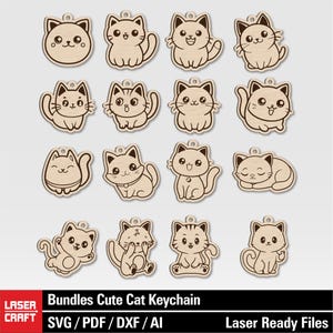 File laser SVG portachiavi gatto carino / Magnete gatto carino svg / Orecchini gatto carino svg / Ciondolo chiave gatto carino SVG / Regalo fai da te per gli amanti dei gatti / Glowforge