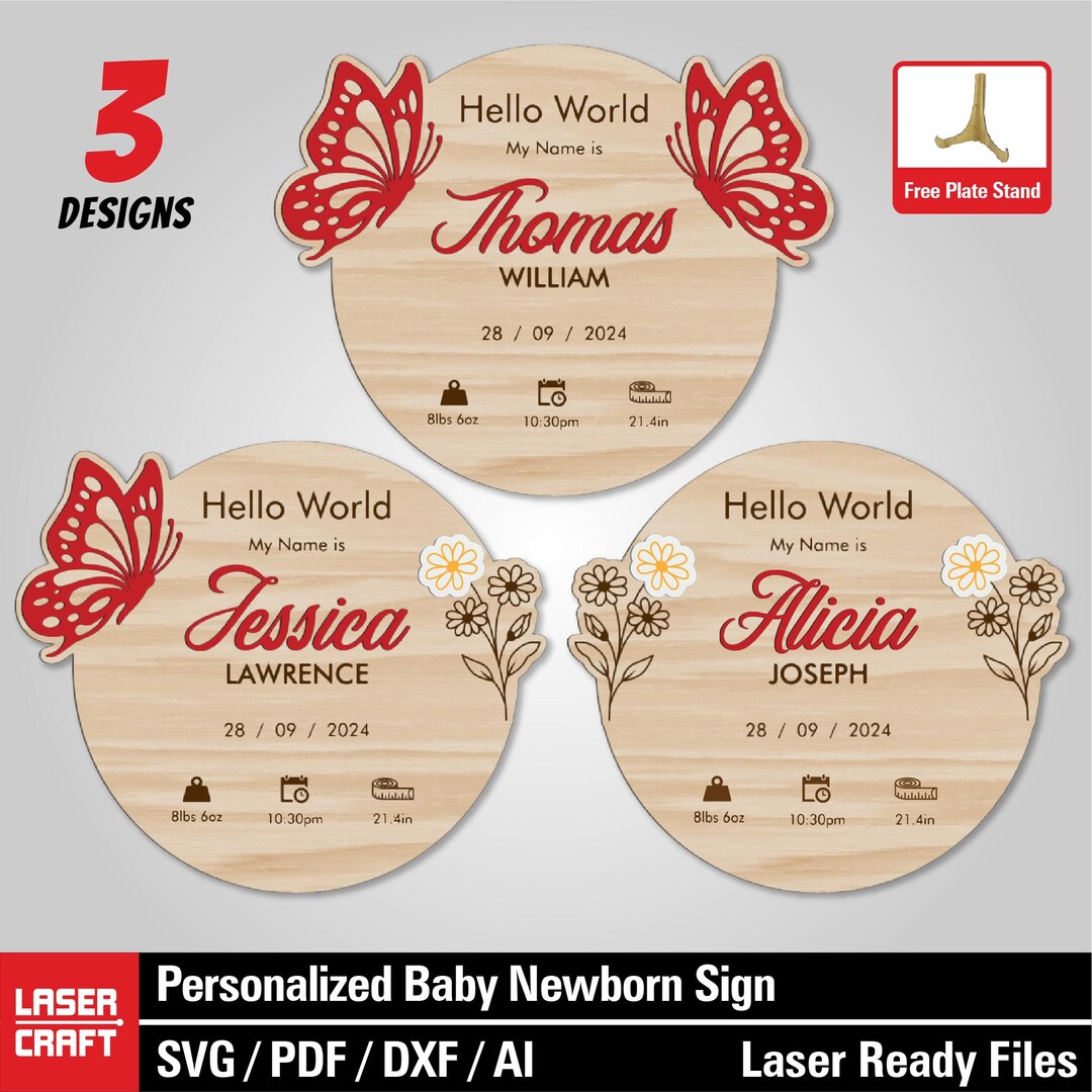 Baby Announcement Sign SVG | Newborn Plaque Laser Files - Etsy