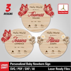 Geburtsankündigung Zeichen SVG | Baby Namensschild | Baby Ankündigung SVG | Neugeborenen Plakette | Baby Laser Dateien | Glowforge Laser Cut Dateien