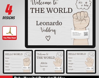 Baby Hospital Bracelet Holder SVG, Hello World Sign (Digital Files)