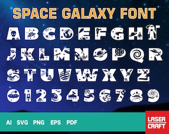 Space Font svg, Space Letters svg, Galaxy Space Alphabet Number, Astronaut Clipart, Wall Decoration Font, Baby Kids Room Decor, SVG Cricut
