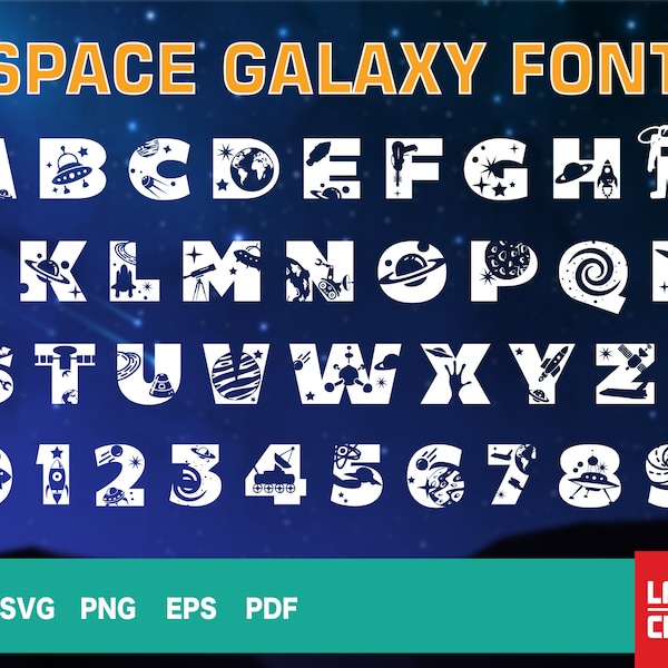 Space Font svg, Space Letters svg, Galaxy Space Alphabet Number, Astronaut Clipart, Wall Decoration Font, Baby Kids Room Decor, SVG Cricut