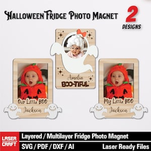 Halloween, aimant pour réfrigérateur, cadre photo svg, cadre photo fantôme, Our Little Boo, BooTiful, fichiers Glowforge, fichiers découpés au Laser, aimant photo pour réfrigérateur