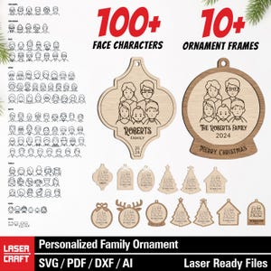 Ornamento di famiglia personalizzato SVG / Ornamento viso di famiglia personalizzato svg / Design di ornamento natalizio personalizzato / File tagliati al laser / Download digitale