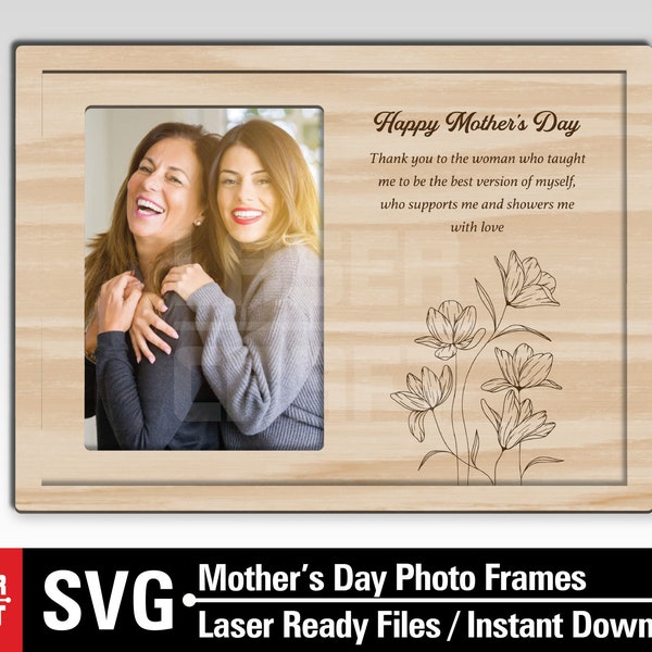 Mother's day photo frames svg, Mother's day photo gift, Mother's day Flower svg, Mother's day svg laser, Laser Cut File, Glowforge Files svg