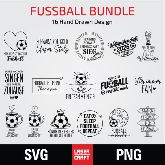 Fußball SVG Bundle Sprüche Deutsch, Fußball PNG, Weltmeisterschaft 2026 SVG, Plotterdatei Fussball, Ein Team Ein Ziel, Cricut Cut Files